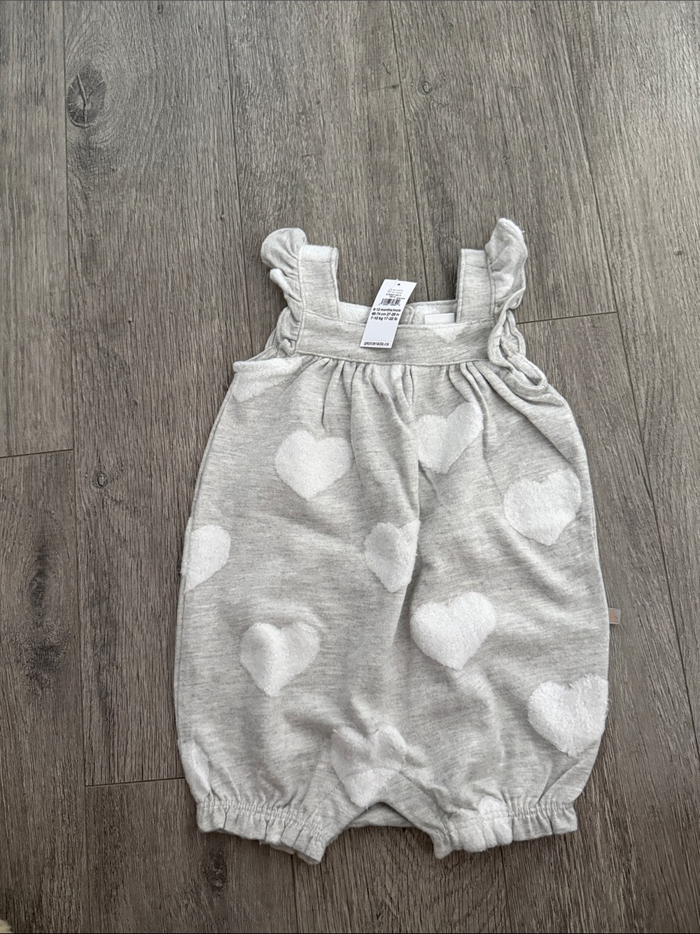 GAP Light Gray Romper with White Heart Pattern